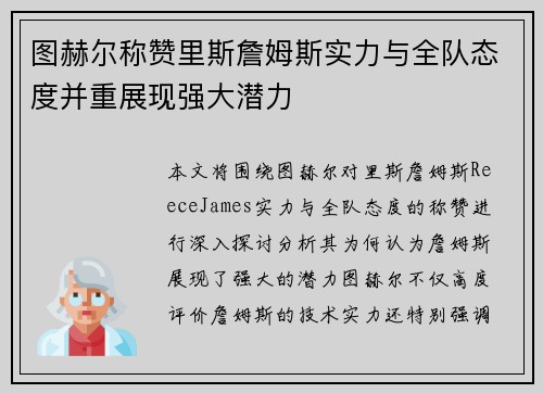 图赫尔称赞里斯詹姆斯实力与全队态度并重展现强大潜力
