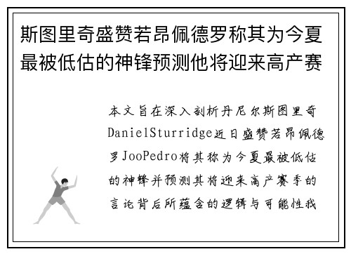 斯图里奇盛赞若昂佩德罗称其为今夏最被低估的神锋预测他将迎来高产赛季